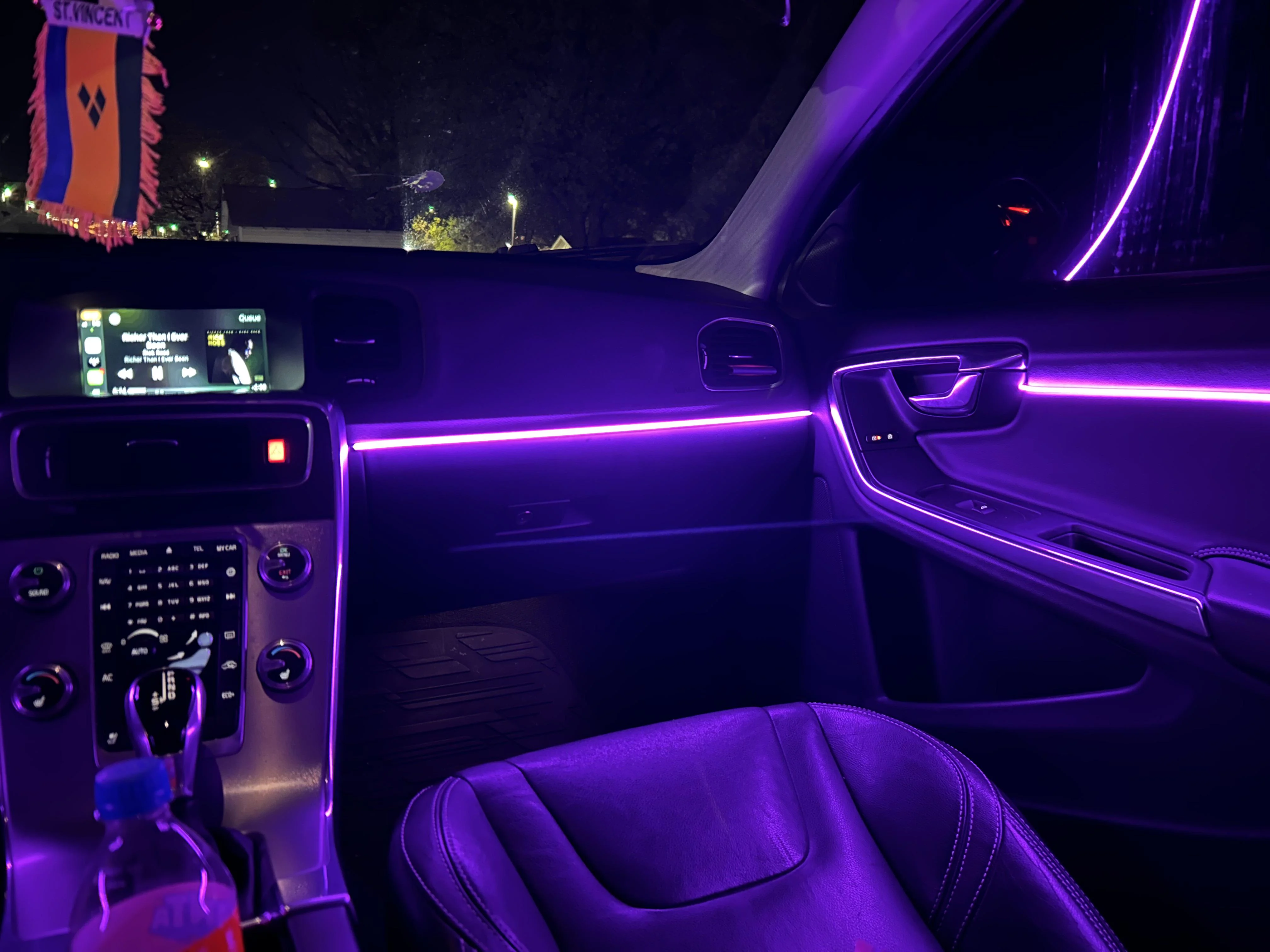 Purple ambient lighting inside a vehicle