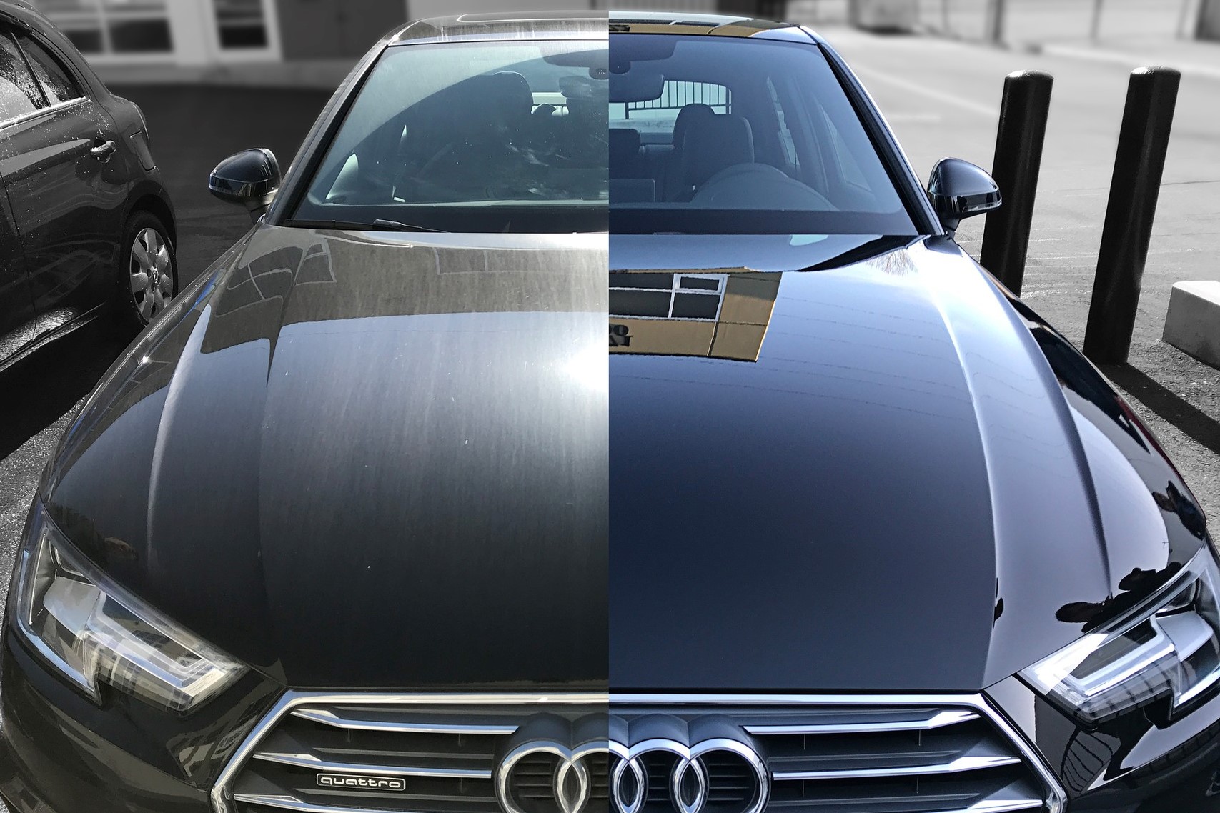 Before and after ceramic coating on an Audi